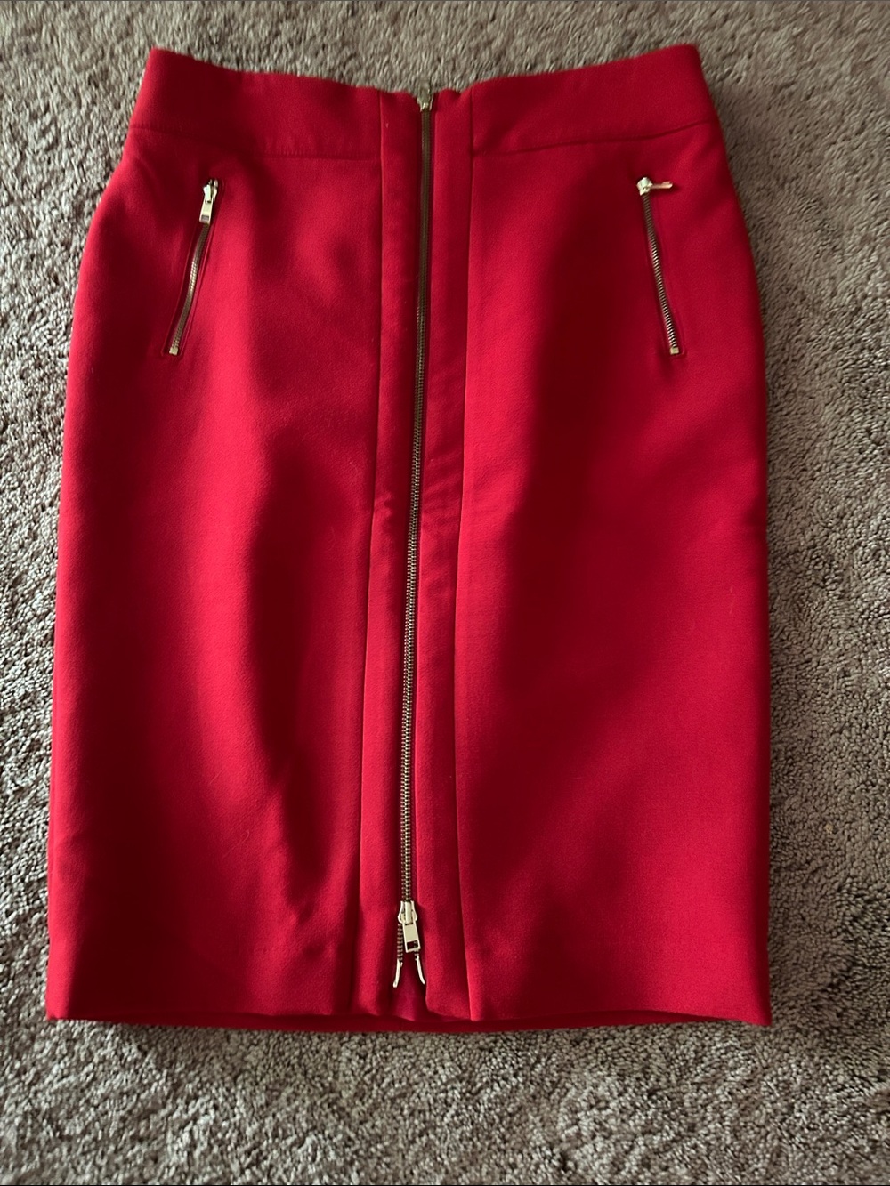 Ann Taylor Red Zip-Front Pencil Skirt